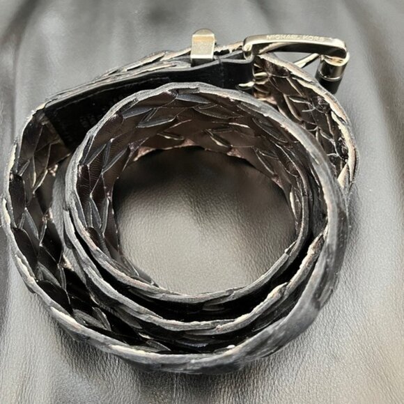 Michael Michael Kors Black Leather braided Belt with silver Tone Buckle size M MICHAEL KORS Black Braided Leather Belt Silver Tone Buckle  main image 3